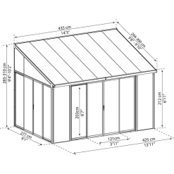 Viherhuone Palram-Canopia SanRemo Veranda, 12.8m², 3x4.25ft, harmaa
