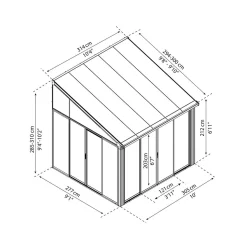 Viherhuone Palram-Canopia SanRemo Veranda, 9.2m², 3x3.05ft, harmaa