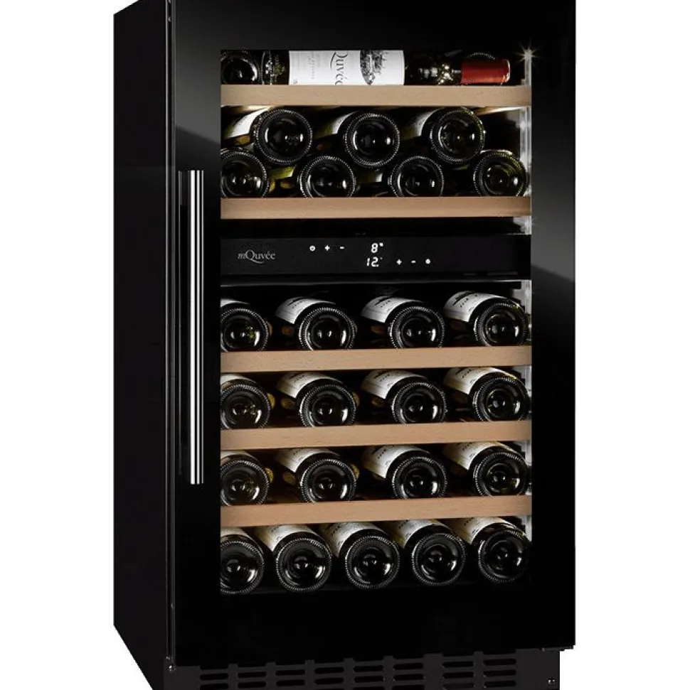 Viinikaappi mQuvée WineCave 800 50D Fullglass WCD50FGB-800, 49.5cm, 2 lämpötila-aluetta, integroitava, musta
