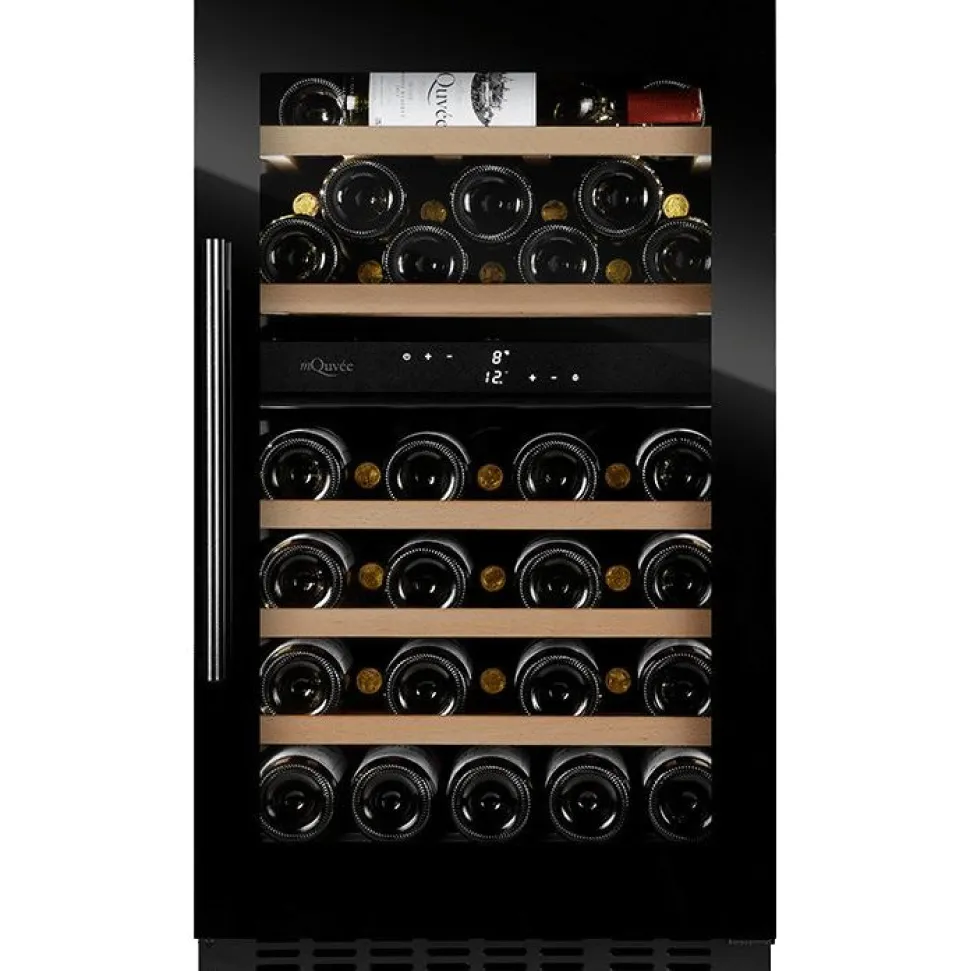 Viinikaappi mQuvée WineCave 800 50D Fullglass WCD50FGB-800, 49.5cm, 2 lämpötila-aluetta, integroitava, musta