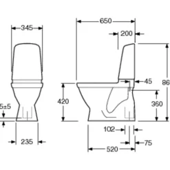 WC-istuin Gustavsberg Nautic 1500 Hygienic Flush kaksoishuuhtelu 4/2,5 l S-lukko avoin huuhtelukaulus soft closing kansi