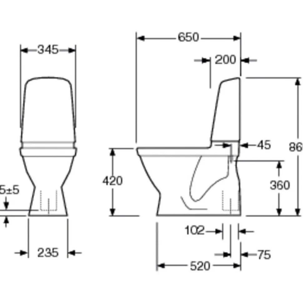 WC-istuin Gustavsberg Nautic 1500 Hygienic Flush kaksoishuuhtelu 4/2,5 l S-lukko avoin huuhtelukaulus soft closing kansi