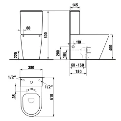 WC-istuin Interia Pako Rimless soft-close -kannella kaksoishuuhtelu, valkoinen