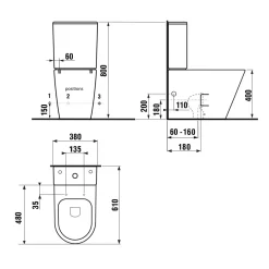WC-istuin Interia Pako Rimless soft-close -kannella kaksoishuuhtelu, mattamusta